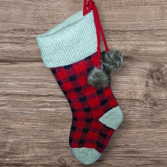 Buffalo Plaid Knit Christmas Stocking ,Custom Embroidered Name- John...NEW - Picture 2 of 4